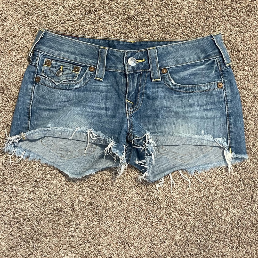 True Religion Denim Frayed Hem Women's Shorts - Blue
